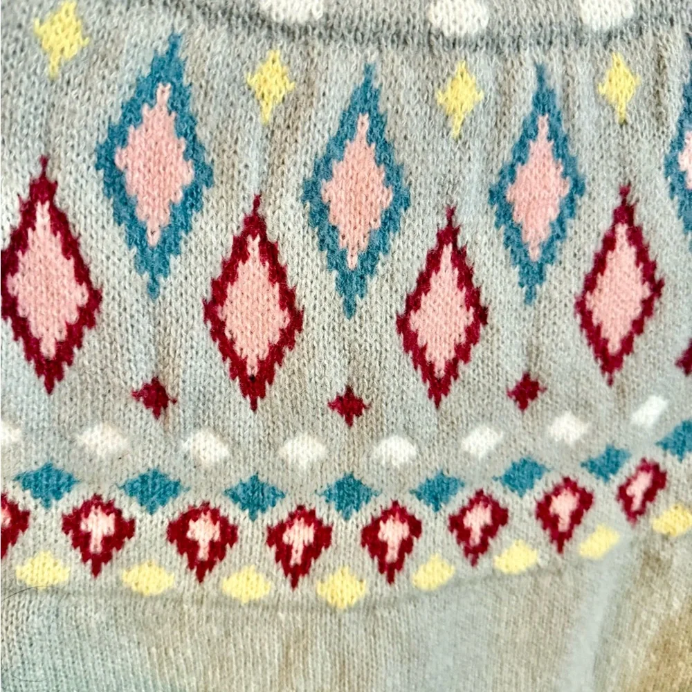 Fair Isle Nordic Sweater Women’s Small Gray Multicolor Geometric Crewneck